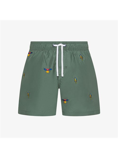Shorts mare in nylon con ricami verde militare SUN 68 | H36311/19